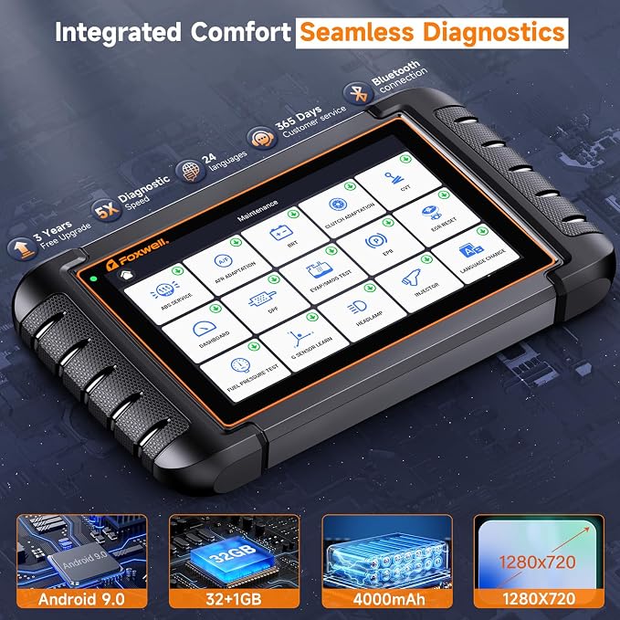2026 FOXWELL Scanner NT809BT OBD2 Scanner Diagnostic Tool with 30+Resets, All System Bidirectional Scan Tool for All Vehicles, CAN-FD, FCA Autoauth, 3-Yr Free Update, AutoVIN, Wireless 65-Foot, Orange