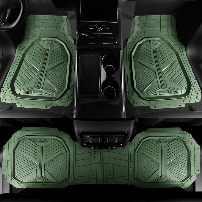 CAR PASS Heavy Duty Rubber Car Mats, Deepdish All Weather Floor Mats for Car Full Set, Universal Automotive Mats Trim to Fit for Sedans SUVs Trucks, Waterproof Anti-Slip Deep Tray 3 Pieces Olive Green
