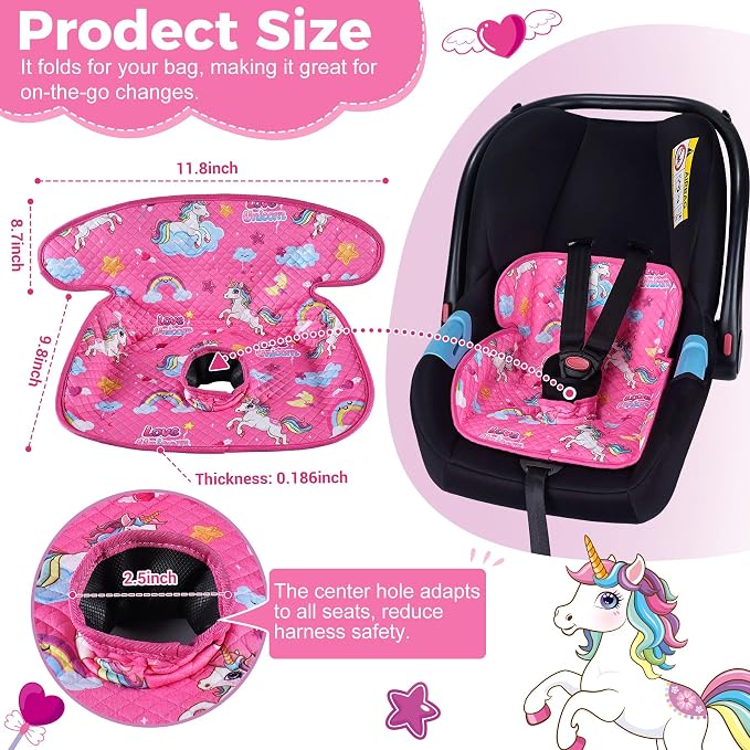 Toddler Car Seat Protector for Potty Training Waterproof Unicorn | Soft quilted top Anti-slip back Machine washable Fits most car seats & strollers Catches potty leaks & spills