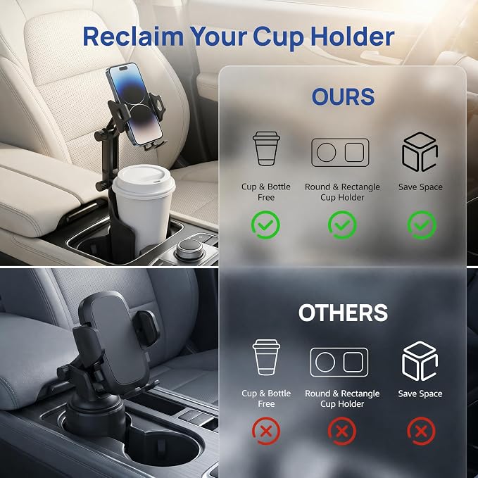 Cup Holder Phone Holder for Car, Long Arm with 360°Rotation Cell Phone Holder Mount for Car | Truck | Golf Cart Compatible with iPhone & Samsung & All Smartphones