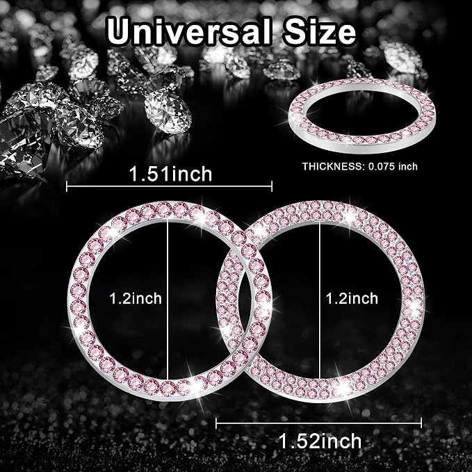 LivTee 2 PCS Crystal Combinatorial Rhinestone Car Engine Start Decoration Ring, Push to Start Button Cover Sticker, Bling Car Interior Accessories for Women, Automotive Decals, Pink
