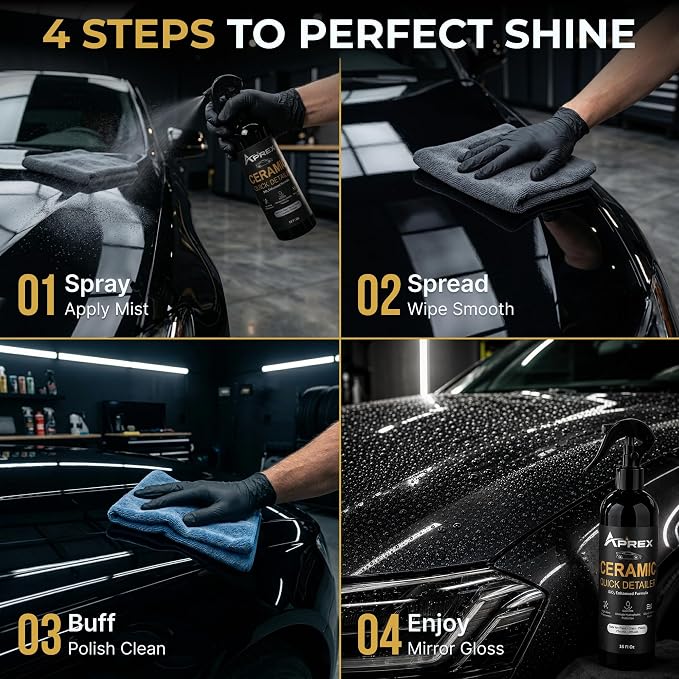 Ceramic Coating Spray for Cars - SiO2 Quick Detailer Ceramic Spray, Hydrophobic Waterless Car Wax, Streak-Free High Gloss Paint Protection, Safe for Coated & Wrapped Vehicles, 16 oz
