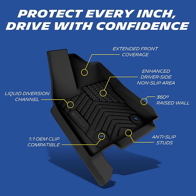 Michelin Vehicle Mats for 2022-2026 Toyota Tundra CrewMax Cab | SR/SR5/TRD/PRO/Limited/Platinum/Castone, Custom Fit, Non-Slip, All-Weather TPE Liner, Premier Series Tundra Floor Mats