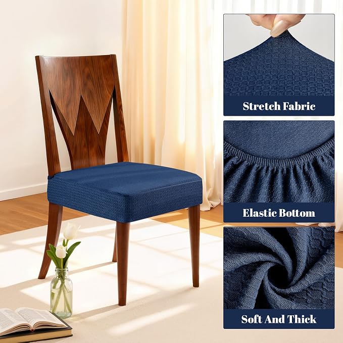 Songrey Waterproof Chair Covers for Dining Chairs, Set of 6, Navy Blue | No Rear Seat Covers for Dining Room , Chair Protector Slipcover, Stretch Removable Washable