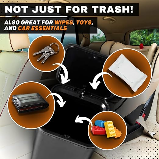 Car Trash Can for Vehicles Leakproof Compact Garbage Bin w/Stability Flap, Anti-Slip Base, Portable Trash Holder for Cars, Trucks, SUVs, Minivans (Gray with Lid, Medium)