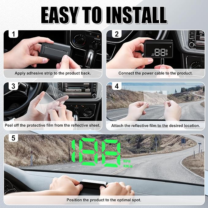 SINGARO Heads up Display for Cars, Universal USB Plug Digital GPS HUD Speedometer with Large Font, Automatic Brightness Adjustment, Car Interior Accessories for Women and Man(Green)