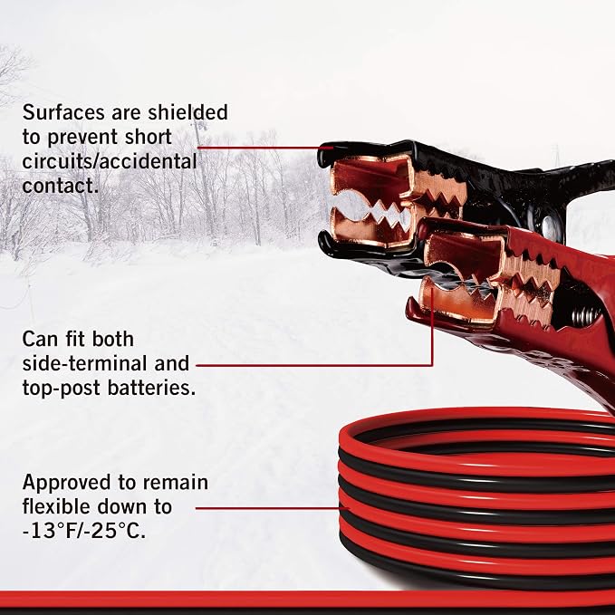 Cartman 4 Gauge 16 ft Heavy Duty Jumper Cables with Carry Bag | Rubber-Insulated Anti-Rust Clamps, High-Density CCA Core, Cold-Resistant TPR Jacket
