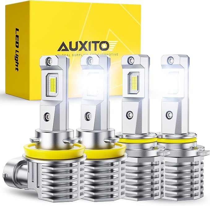 AUXITO 9005 and H11 Light Bulbs, 60000LM 6500K White 2000% Brighter, 9005/HB3/HB3u & H11/H9/H8 Fog Light Replacement, Pack of 4