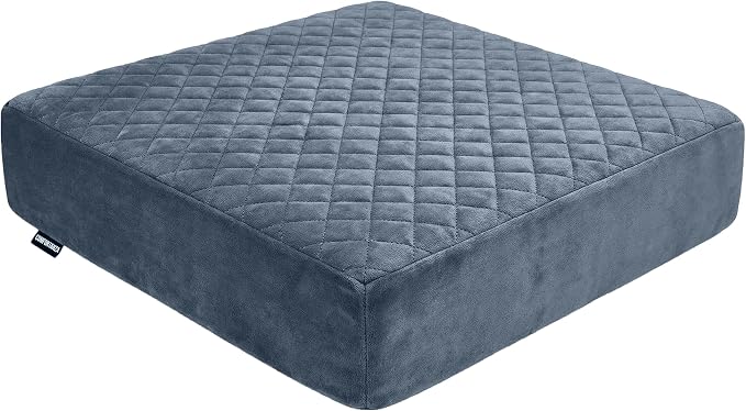 Soft 20x20x5 Memory Foam Recliner Chair Seat Cushion for Long Sitting - Armchair Pad with Washable Velvety Cover & Non-Slip Base for Seniors & Elderly - Gray