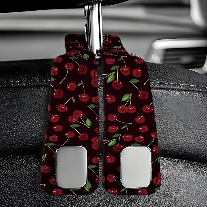 Car Seat Back Storage Headrest Hook, Premium Leather Double Metal Hook, Hanger Storage Organizer for Purse Cloth Bag, Car Interior Accessories Black Red Cherry