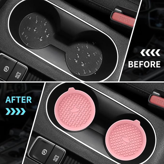 ME.FAN Car Cup Holder Coasters [4 Pack] Silicone Cups Mats, Automotive Universal Non-Slip Recessed Interior Accessories Pink