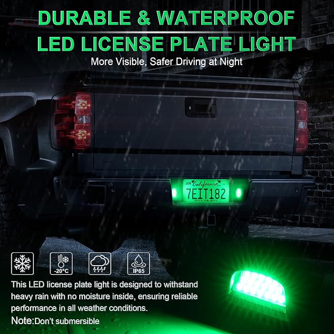 LivTee LED License Plate Light Assembly, Tag Light Fits Chevy Silverado 1500 2500 3500 1999-2013, Tahoe, Suburban, Fits GMC Sierra, Yukon XL, Cadillac Escalade, Car Accessories, Green