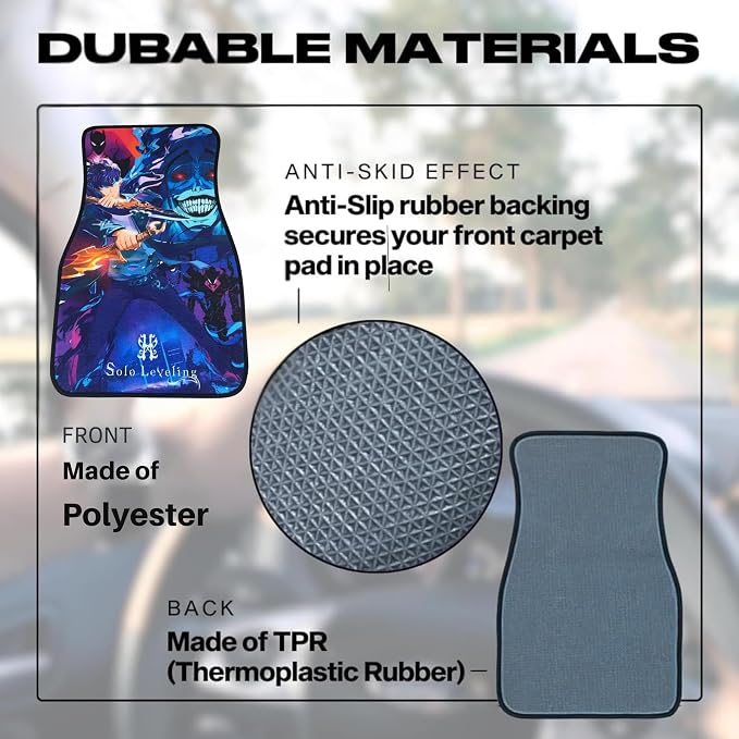 Anime Car Carpet Mat Set of 2 Front, SOLLVL Design Automotive Accessories Interior All Weather Floor Mats Decor with Non Slip Black Anti Skid Backing