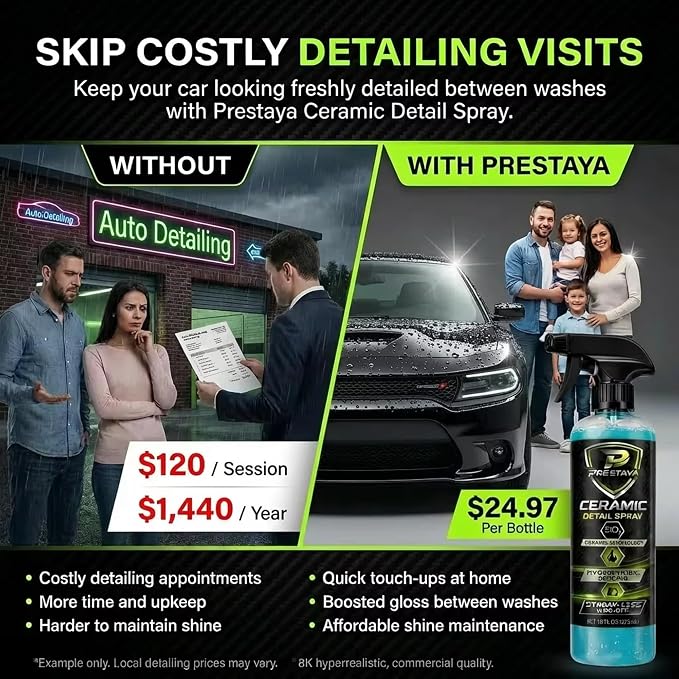 Premium Ceramic Detail Spray for Cars SiO2 Quick Detailer Spray Hydrophobic Water Beading Gloss Booster for Cars Trucks SUVs Motorcycles & RV 16 fl oz