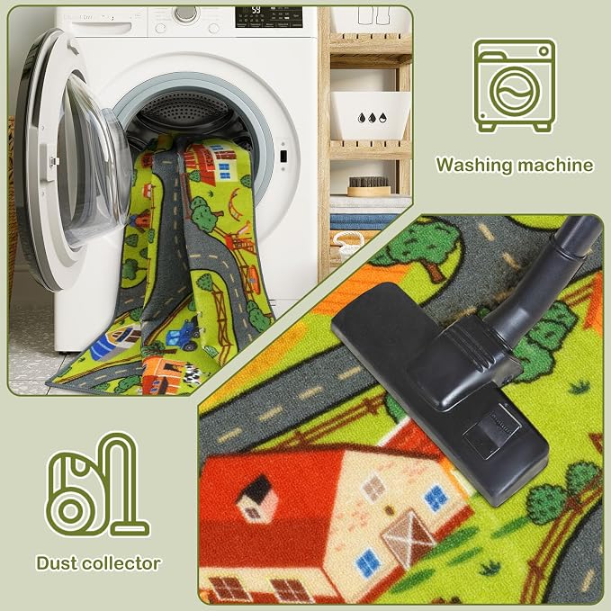 STARUIA Washable Kids Carpet Playmat Rug for Boys Room, 79"x39" Large Car Rug for Kids Toy Cars, Fun Learning Farm Road Rugs for Kids Room Bedroom Playroom