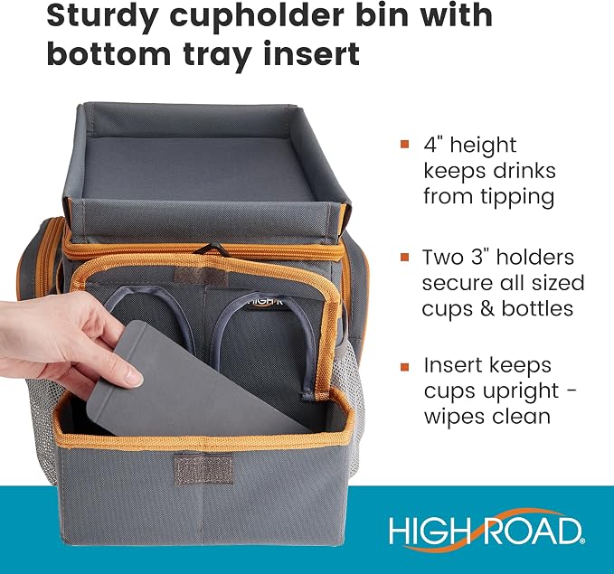High Road CarHop Car Caddy Organizer with Tray, Trip Cooler and Cup Holder | Middle Seat Organizer for Kids Toys and Snacks in the Backseat and Passenger Seat Car Snack Organizer for Drivers