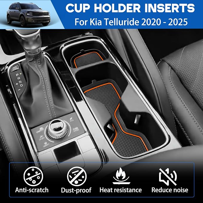 Cup Holder Coaster for Kia Telluride Accessories 2020 2021 2022 2023 2024 2025 Non-Slip Silicone Cup Holder Insert Mat Center Console Protector Liner Pad Interior Decoration 6Pcs(Orange Trim)