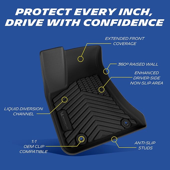 Michelin Vehicle Mats, All-Weather TPE Custom Fit Liner for 2011-2023 Dodge Charger AWD/Chrysler 300 AWD, Premier