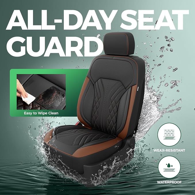 Truck Leather Seat Covers for Chevy Silverado Gmc Sierra 2019-2026 | Crew Cab 1500/2500/3500HD, Bucket Seat, NO Rear Seatback Storage, Scratch-resistant, Easy-clean, Pickup Protector, Full Set