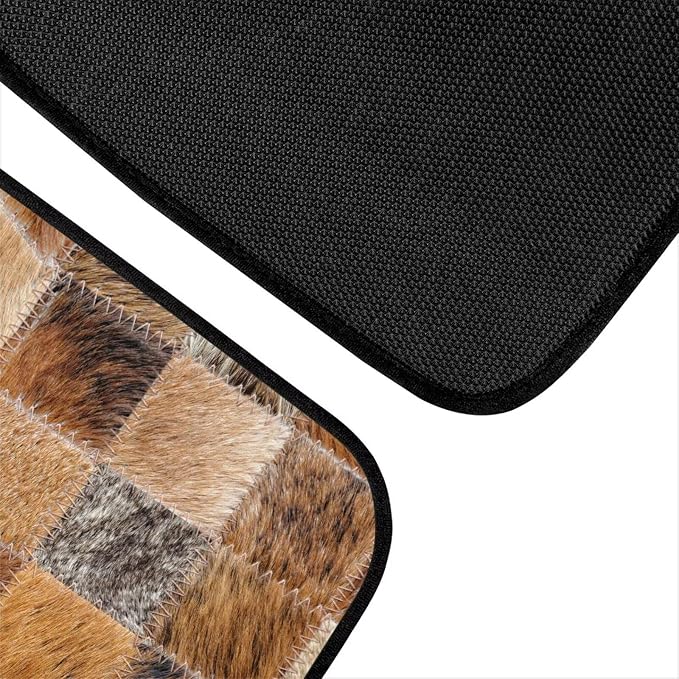 Faux Cowhide Patchwork Print Car Floor Mats Set of 4 Retro Cow Fur Pattern Universal Vehicle Floor Carpet Decorative Auto Front Rear Foot Rugs for Trucks SUV Sedan