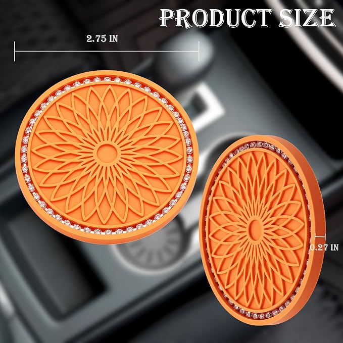 2PCS Bling Car Cup Holder Coasters, Bling Shockproof Cup Mat for Women Girls, Universal Fit for Most Vehicles (Orange & White)