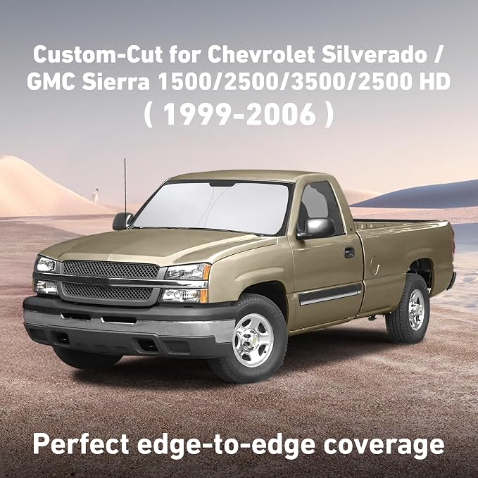 EcoNour Windshield Sunshade Compatible for Chevrolet Silverado/GMC Sierra 1500 2500 3500 2500HD 1999-2004 2005 2006, Sun Visor for Front Window Sun Shade Cover, UV Heat Protector, Car Accessories