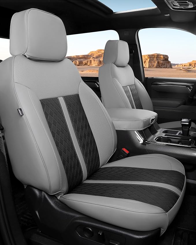 Custom Leather Seat Covers for 2019-2026 Sierra/Silverado 1500 | Only Crew Cab, Fits 2500/3500HD 2020-2026, no Rear Armrest/Seatback Storage, Waterproof, Scratch-resistant, Easy-clean