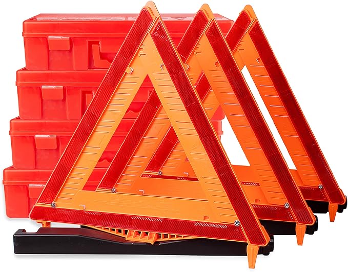 CARTMAN 12PK DOT Approved Foldable Road Safety Warning Triangles | Heavy weighted anti-tip base, high visibility reflect panels, fully compliant with US FMVSS 571.125 roadside safety rules
