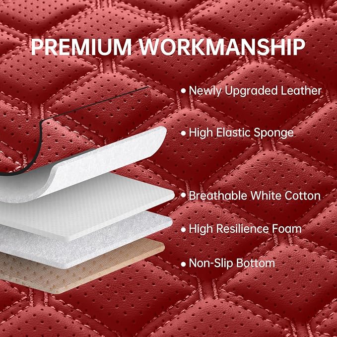 Car Seat Covers Full Set,5 Seat Leather Seat Covers for Cars,Front Seats and Back Seat Cover,Waterproof Car Seat Cushion Protectors,Universal Fit for Most Cars SUV Trucks (Red, Full Set)