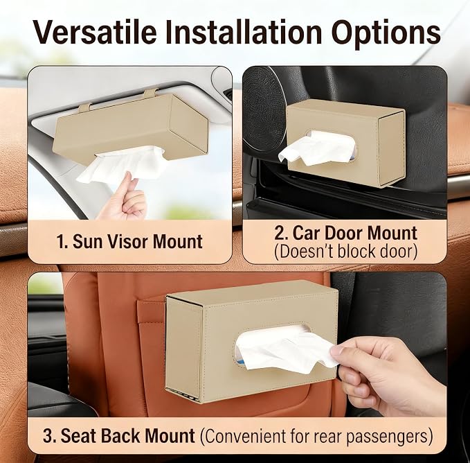 Car Visor Tissue Holder - Universal Hanging Auto Napkin Dispenser with Metal Clip, Multi-Position Tissue Box for Door or Seat Back,Premium Car Interior Accessories for Safe Driving(Beige)