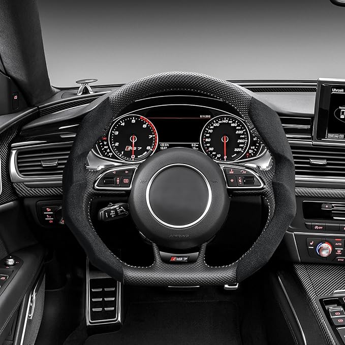 Suede Steering Wheel Cover with Anti-Slip Lining and Segmented Design 2pcs Universal Steering Wheel Protector for Men and Women, Car Interior Accessory (Suede Black)