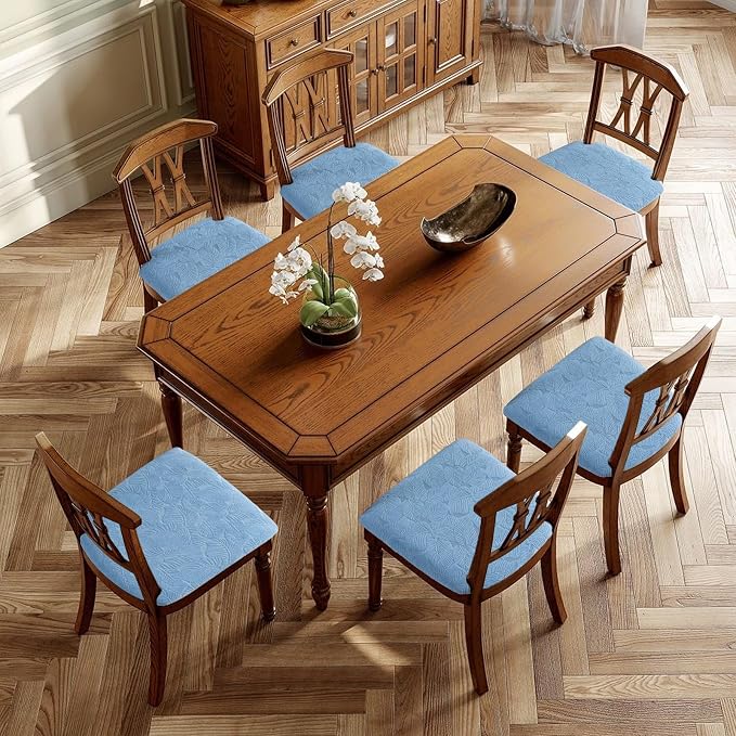 Waterproof Seat Cover for Dining Room Chair Seat Covers Washable Kitchen Chair Seat Slipcovers Protector (Light Blue, 6 PCS)