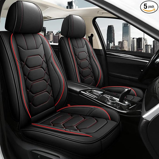 Pariitadin Leather Car Seat Covers Full Set, Waterproof Faux Leather Seat Covers for Cars, Non-Slip Car Interior Covers Universal Fit for Most Cars Sedans Trucks SUVs, Black/Red