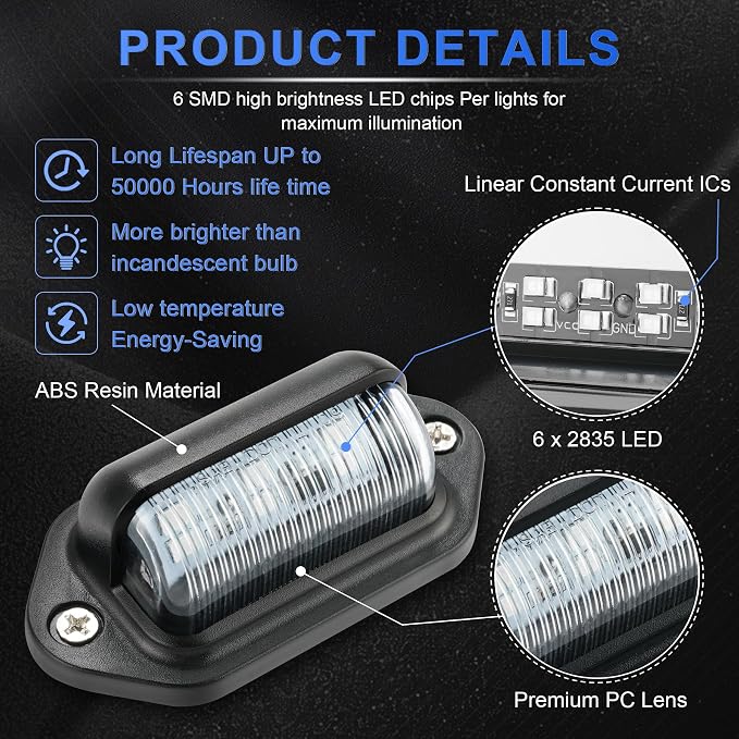 LivTee License Plate LED Light 2PCS, Universal 12V Waterproof Tag Lamp for Car Truck SUV RV Trailer Boat Van, Blue