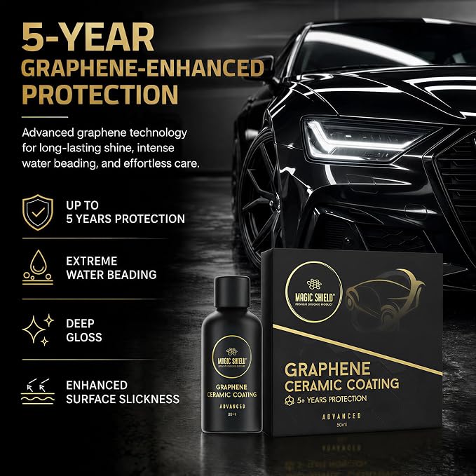 Magic Shield Graphene Coating for Cars │ Self-Healing, 5+ Years Durability │ Advanced SiO2 Ceramic Protection - High Gloss, Anti-Scratch - Perfect for Cars, Motorcycles, Marine, and RVs
