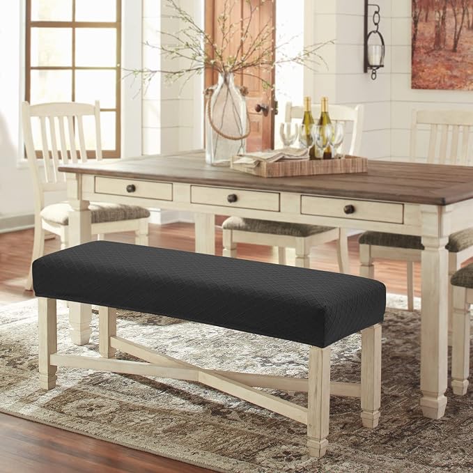Fuloon Waterproof Dining Bench Cover, Removable Bench Slipcover Washable Bench Seat Protector Cover for Living Room, Bedroom, Kitchen (Black)