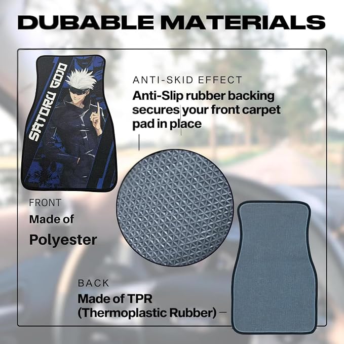 Anime Car Carpet Mat Set of 2 Front, Black GJJK Design Automotive Accessories Interior All Weather Floor Mats Decor with Non Slip Black Anti Skid Backing