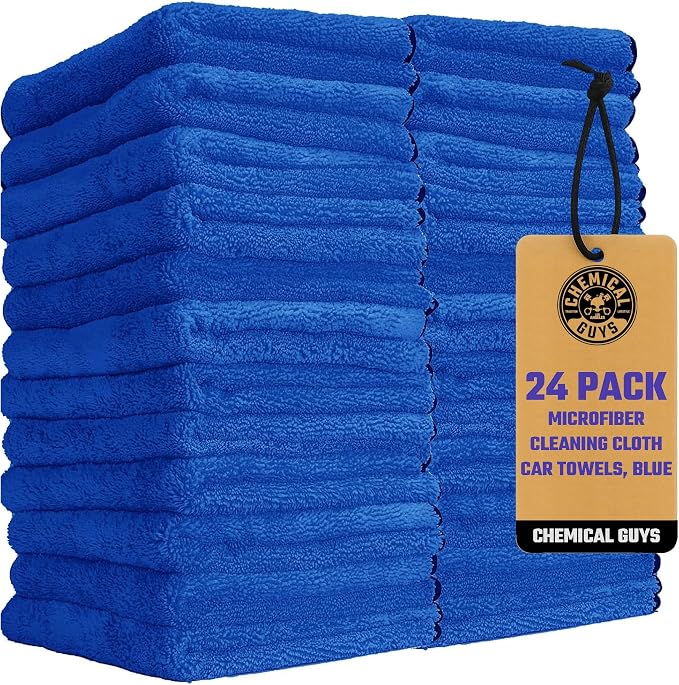 Chemical Guys, Professional Microfiber Towels, 16 x 16 in, Blue, 24 Pack | Ultra-soft, scratch-free towels to buff wax, dry panels and clean glass and interiors, machine washable