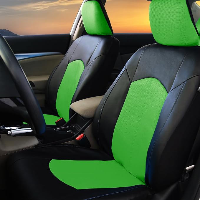 FH Group Car Seat Covers Excellent Grade Faux Leather Seat Covers Airbag Compatible Green Automotive Seat Cover Front Seats Only with Gift Universal Fit Interior Accessories for Cars Trucks and SUVs