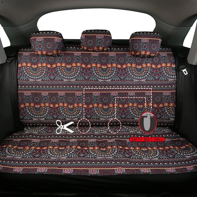 Baja Saddle Blanket Car Seat Covers 9PCS Full Set, Breathable and Washable Striped Woven Automotive Vehicle Seat Cover, Universal Boho Seat Cover for Sedan, SUV, Truck, Airbag Compatible