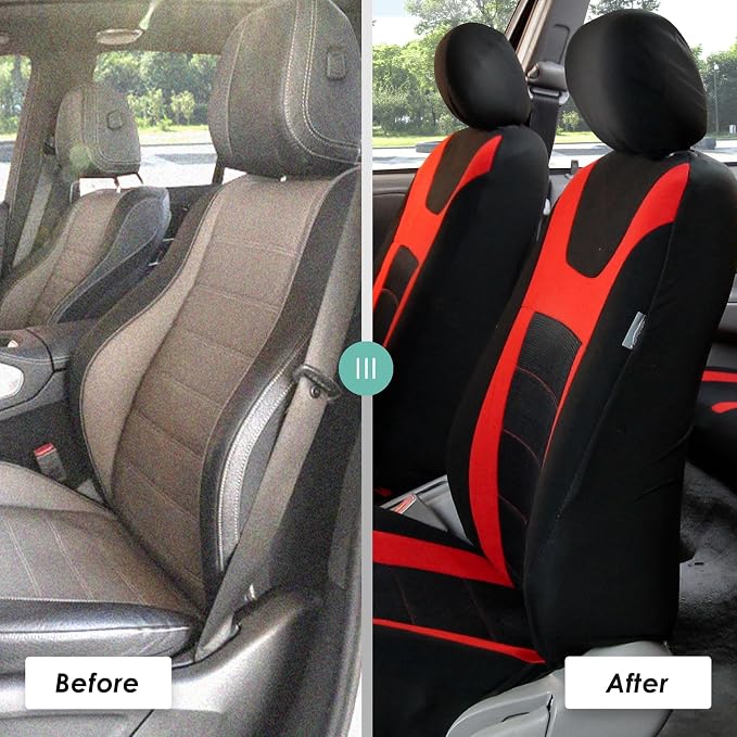 FH Group Car Seat Covers Sports Seat Covers Front Seats Only, Airbag Compatible Red Black Automotive Seat Cover Combo Small Car Seat Cover Design Universal Fit Interior Accessories Cars Trucks SUVs