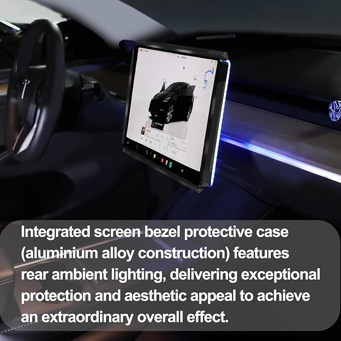 Screen Ambient Light for Tesla Model 3(2017~2023) & Model Y(2020~2024) Interior Lighting Screen Metal Protector case (Black)