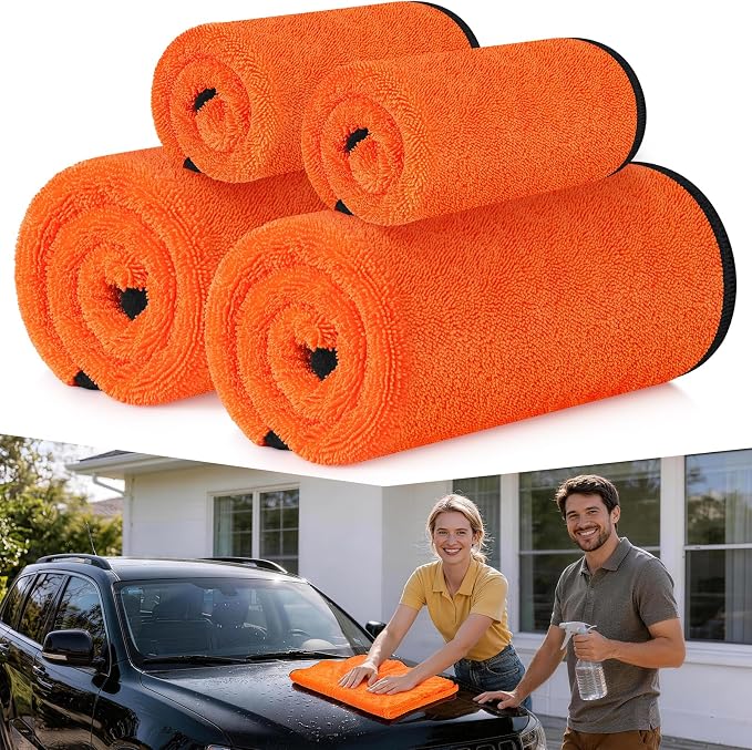 Bolant 4 Pack Twisted Loop Car Drying Towel, Microfiber Towels for Cars 24"x36", Reusable Shammy Quick Dry Cloth for Carwash, for Auto, Boat, RV, Garage & Home