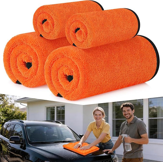 Bolant 4 Pack Twisted Loop Car Drying Towel, Microfiber Towels for Cars 24"x36", Reusable Shammy Quick Dry Cloth for Carwash, for Auto, Boat, RV, Garage & Home