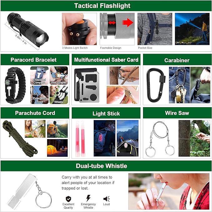 LUXMOM Survival Kit and First Aid Kit, 142Pcs Professional Survival Gear and Supplies Equipment with Molle Pouch, Gift for Fathers Day Men Dad Husband Camping Hiking Hunting Outdoor Adventure