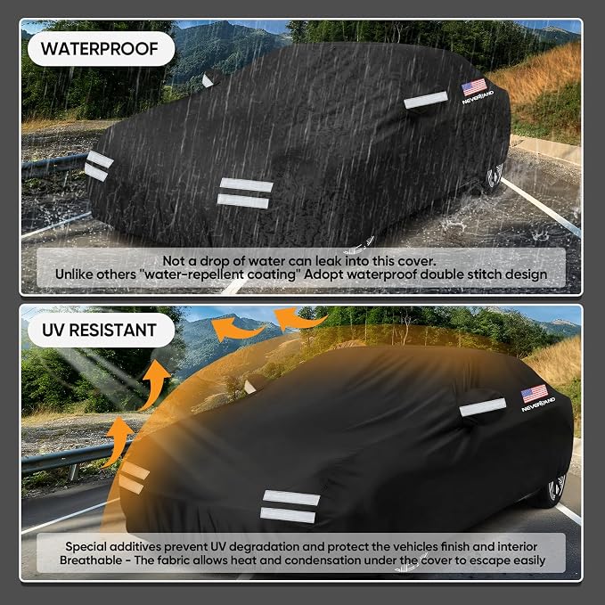 Sedan Car Cover, Full Car Cover Waterproof All Weather Dustproof, Snowproof, UV Protection Outdoor Car Covers for Automobiles Universal Fit for Sedan Car Cover Size 196''L x 72''W x 59''H