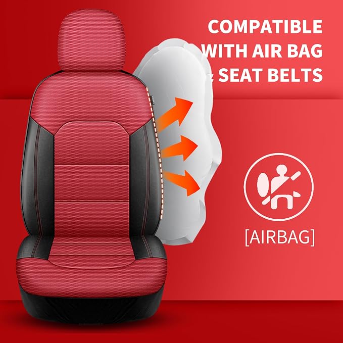 HChengkikz Car Seat Covers, Air Mesh, Breathable (Black + Red) | Airbag Compatible, Automotive Comfort Protection, Universal Fit for Most Cars,Trucks,SUVs