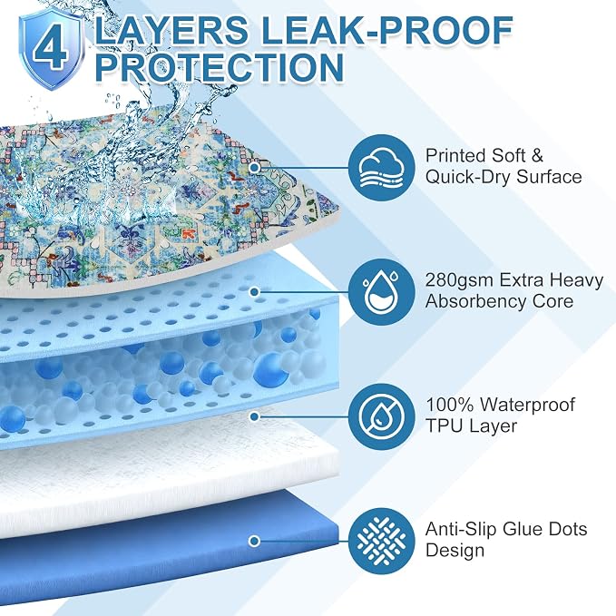 OUTCREATOR® Waterproof Chair Pads for Incontinence 21" x 22" (Pack of 4),Washable Reusable Chair Seat Protector Cover,Non-Slip Absorbent Incontinence Pad for Bed,Car,Wheelchair,Adults,Kids,Pets