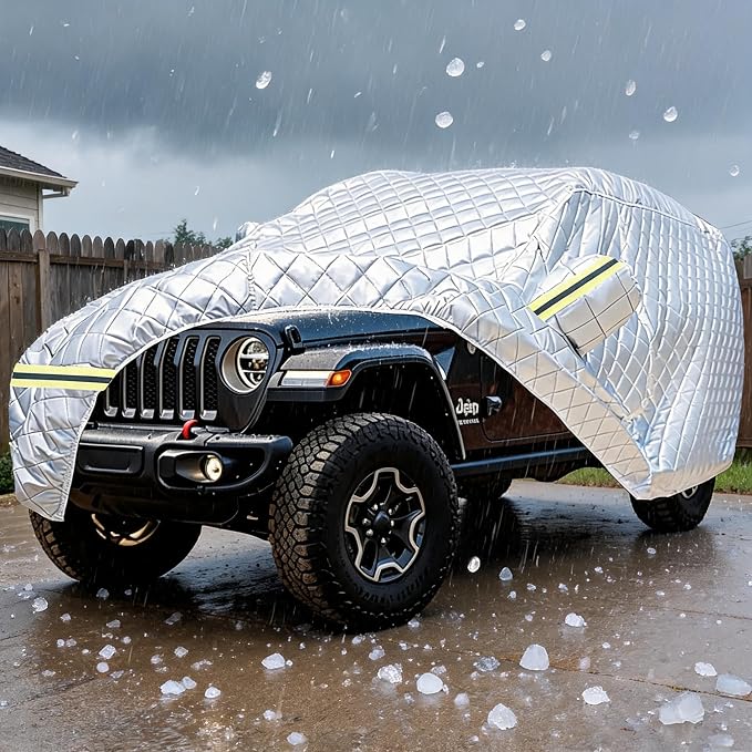 7 Layers Waterproof Heavy Duty Car Covers for Automobiles All Weather Season Anti-Hail UV Protection Snowproof Outdoor 14.6LBS Full Cover Universal Fit SUV 191" to 200"(Silver)