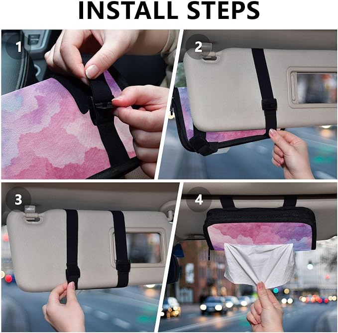 Car Visor Tissue Holder Mask Holder for Car, Car Tissue Box Sun Visor Napkin Holder Car Visor Accessories Adjustable Straps Reusable Durable Easy to Install Colorful Tie Dye